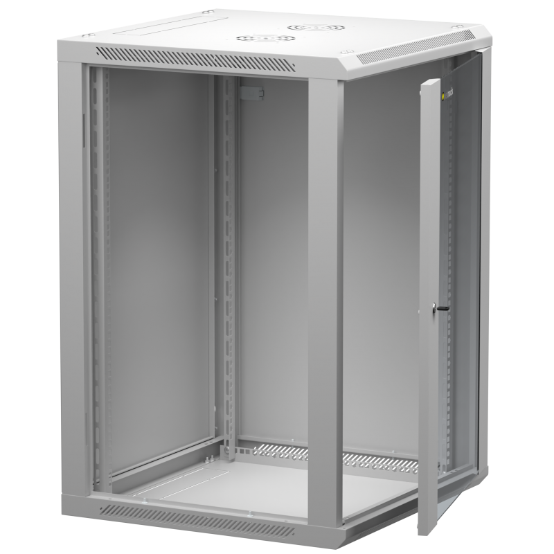 Netrack 19&quot; wall-mount rack cabinet, 18U 600*600, glass door, grey, flat-pack