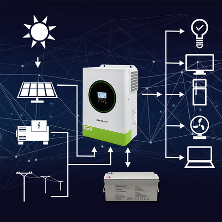Qoltec hybrid solar inverter, off-grid 6.2kW, 120A, 48V, MPPT, BMS, sine, Wi-Fi option, power factor 1.0