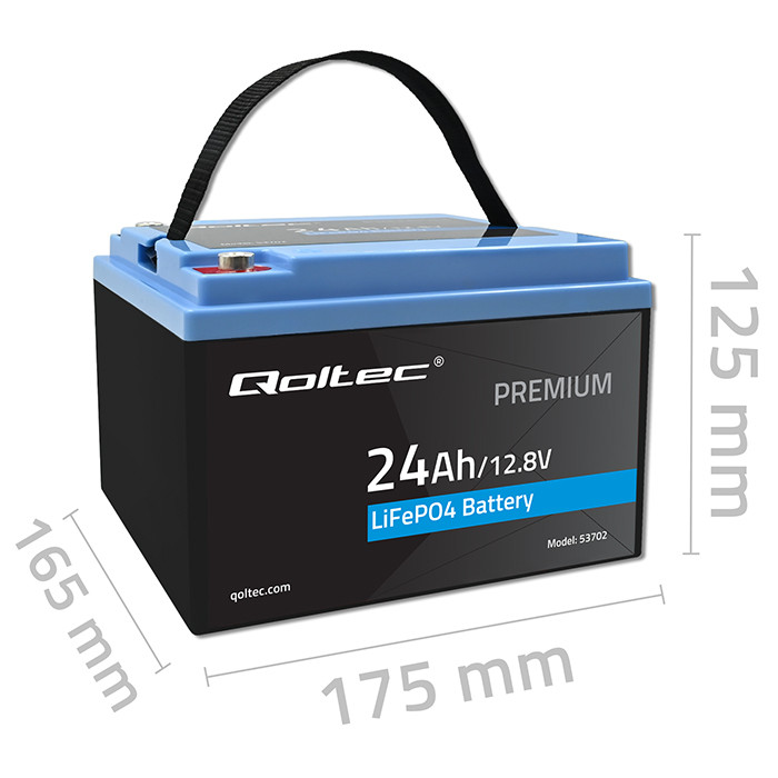 Qoltec LiFePO4 lithium iron phosphate battery 12.8V, 24Ah, 307.2Wh, BMS