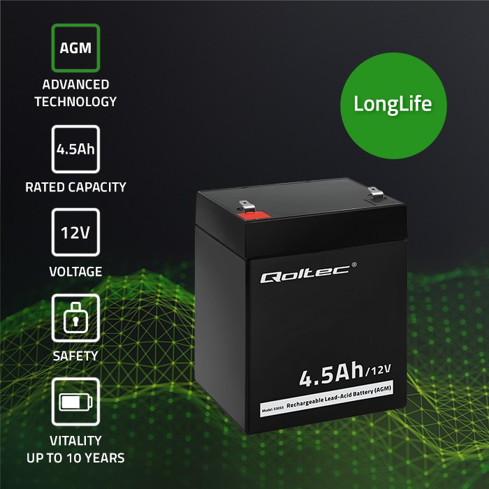 Qoltec battery AGM 12V 4.5Ah max.1.35A