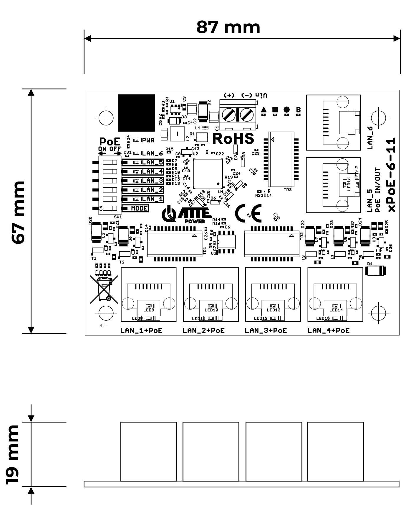 6-port PoE switch, 5P+1UP