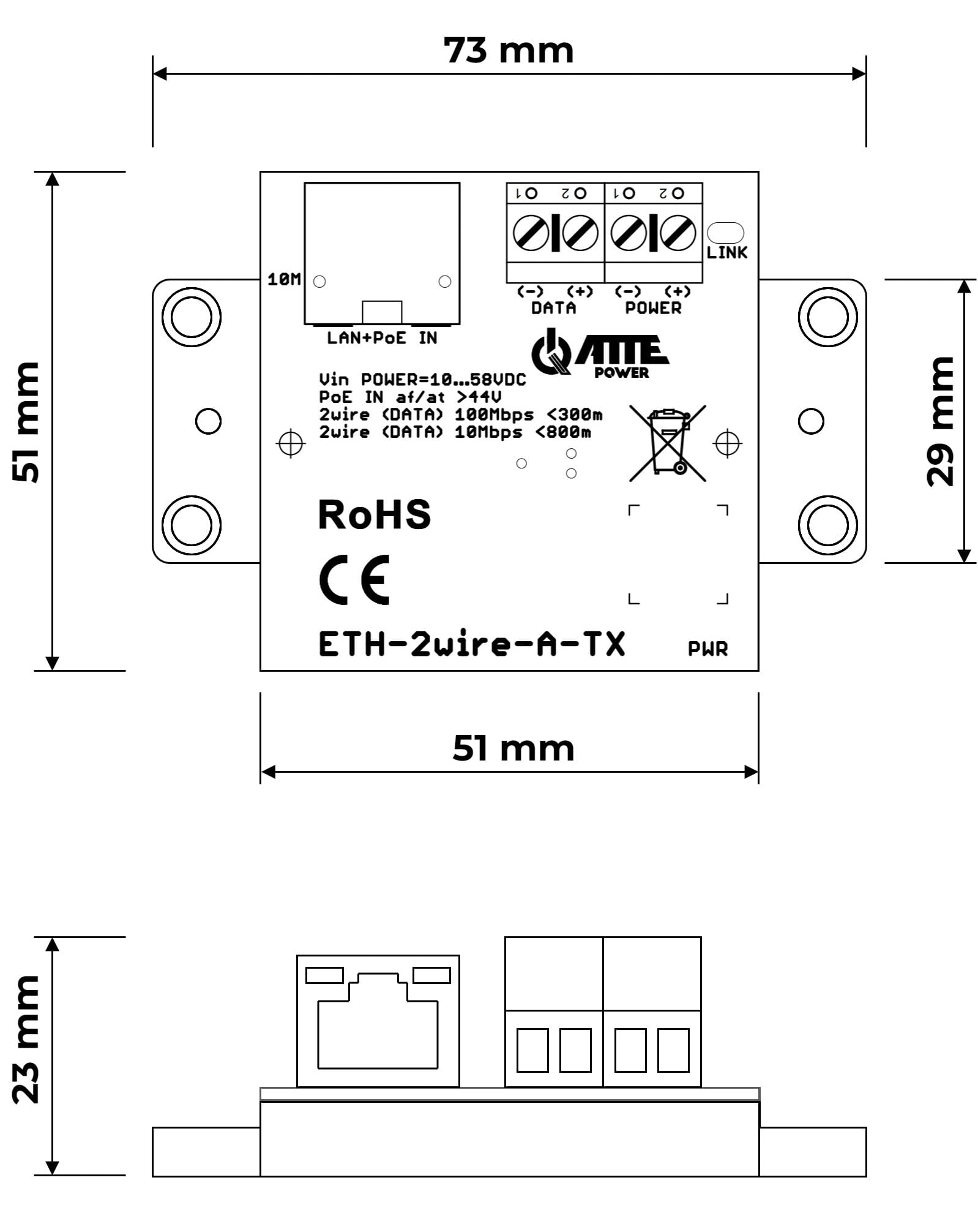 Set for 10/100Mbps LAN + PoE transmission over 2 wires