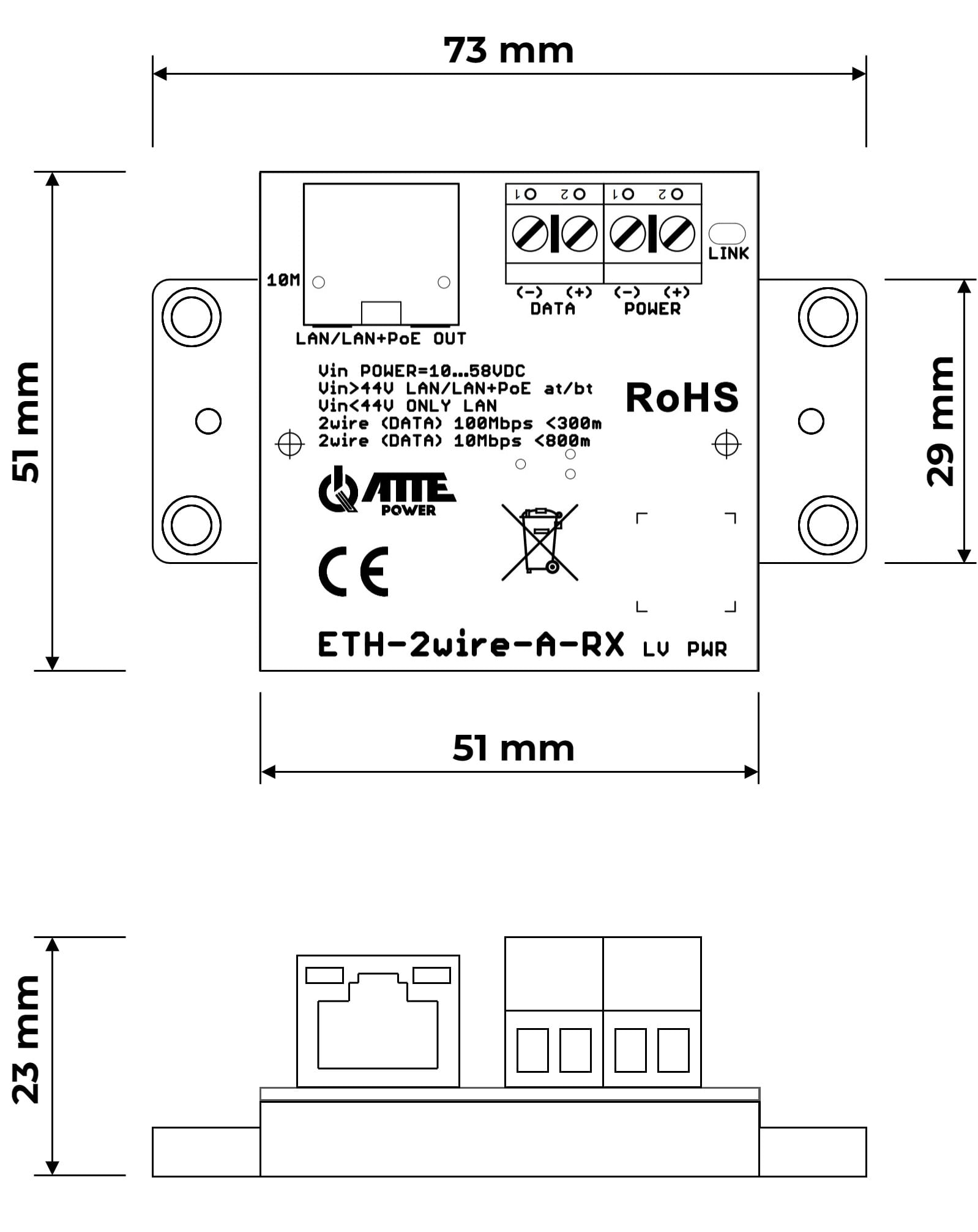 Set for 10/100Mbps LAN + PoE transmission over 2 wires