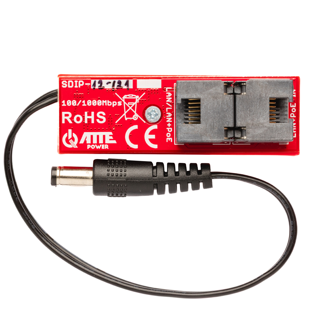 Gigabit PoE adapter reducing voltage to 12V