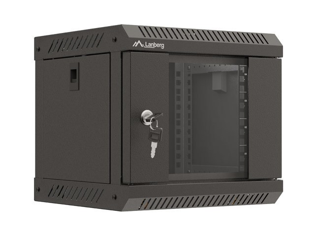 Lanberg 10" rack cabinet, wall-mount, 4U/300*300 with glass door, flat pack, black