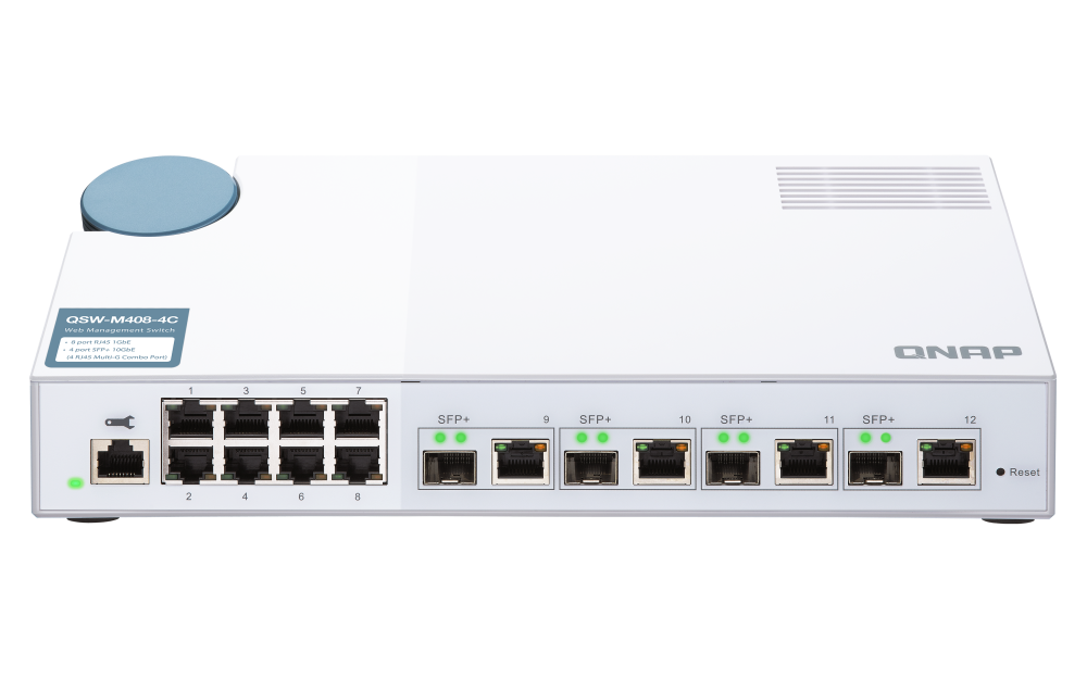 QNAP 10GbE managed switch, with 4-port 10GbE SFP+/RJ45 combo &amp; 8-port Gigabit