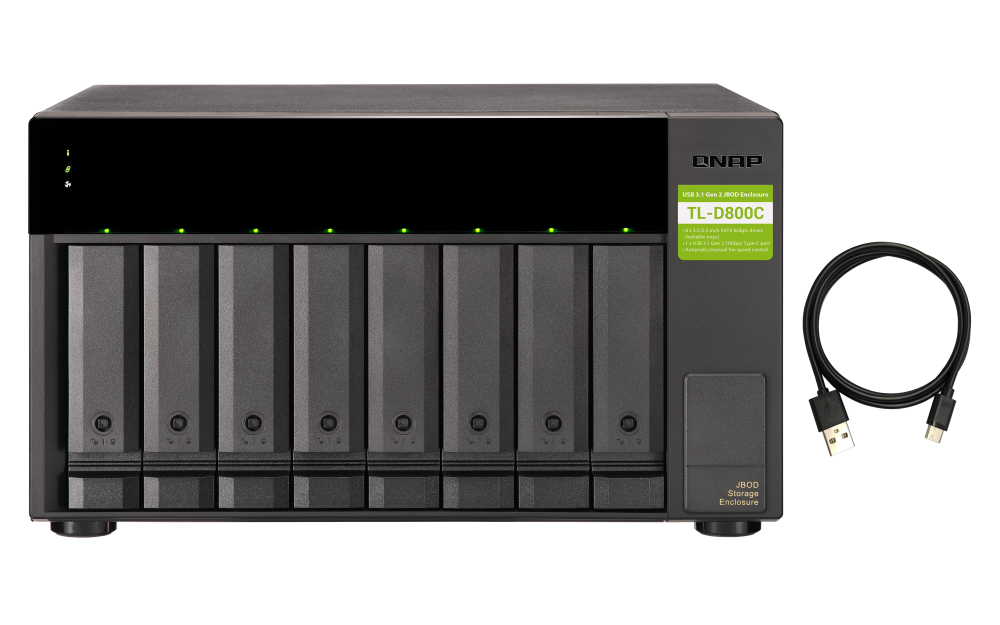 QNAP drive enclosure, USB 3.1 (Gen 2) Type C host interface, desktop, 8*HDD supported, 8*total bay
