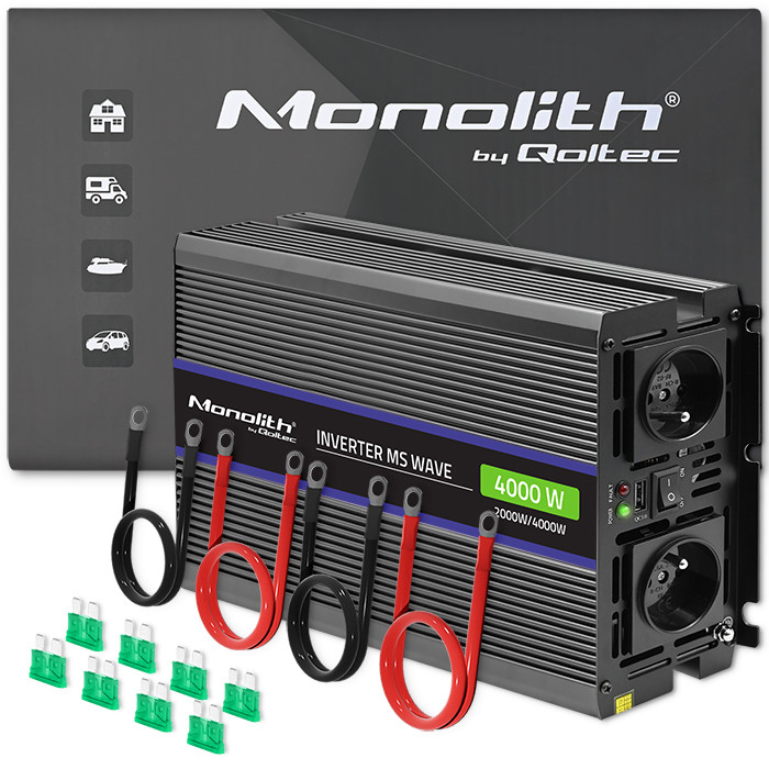 Qoltec Monolith voltage converter 4000 MS wave |12V to 230V | 2000/4000W | USB