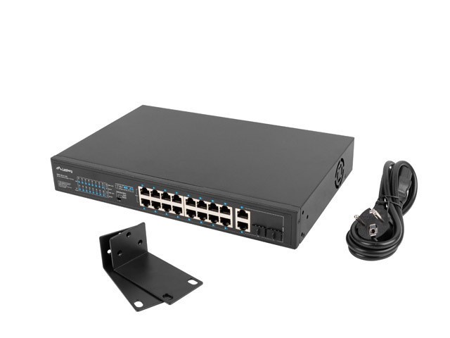 Unmanaged Gigabit Ethernet switch, 16*100MB PoE+ (250W), 2*1GB/SFP, rackmountable