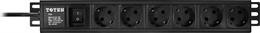 Toten 19&quot; 1U toitepaneel, 6*CEE 7/4 Schuko pesa, 1*CEE 7/7 Schuko pistik, 3m, must