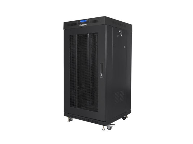 Lanberg 19" free-standing rack cabinet, 22U/600*600 with mesh door, LCD, black V2, flat pack
