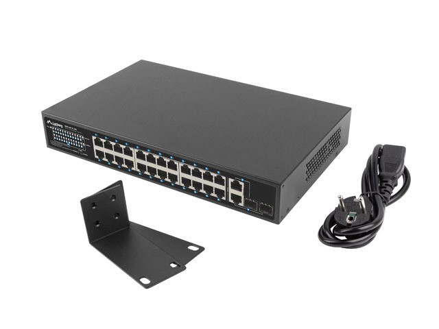 Lanberg unmanaged PoE switch, 24*100Mbps PoE+/2*combo, 19&quot; rackmountable, 250W PoE