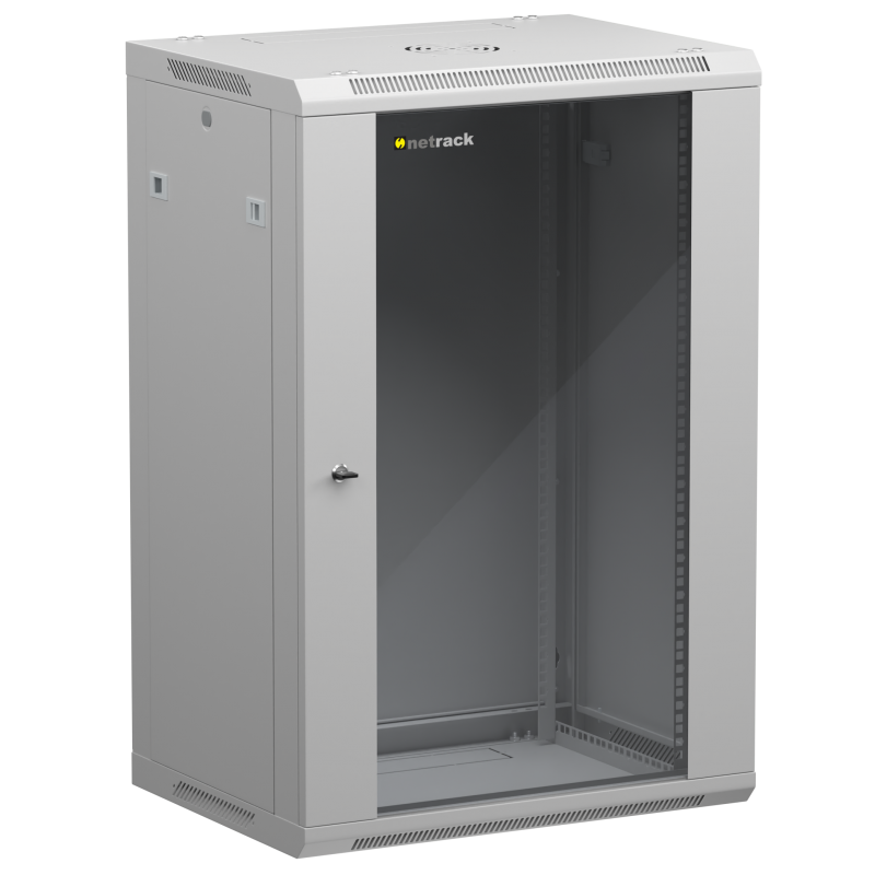 Netrack 19&quot; wall-mount rack cabinet, 18U 600*450, glass door, grey, flat-pack