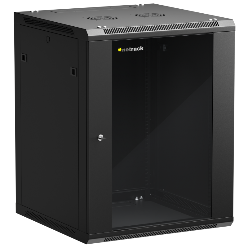 Netrack 19&quot; wall-mount F-Line rack cabinet, 15U 600*600, glass door, black, flat-pack