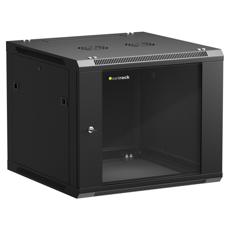 Netrack 19&quot; wall-mount F-Line rack cabinet, 9U 600*600, glass door, black, flat-pack