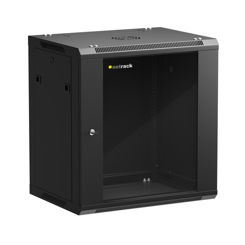 Netrack 19&quot; wall-mount F-Line rack cabinet, 12U 600*450, glass door, black, flat-pack