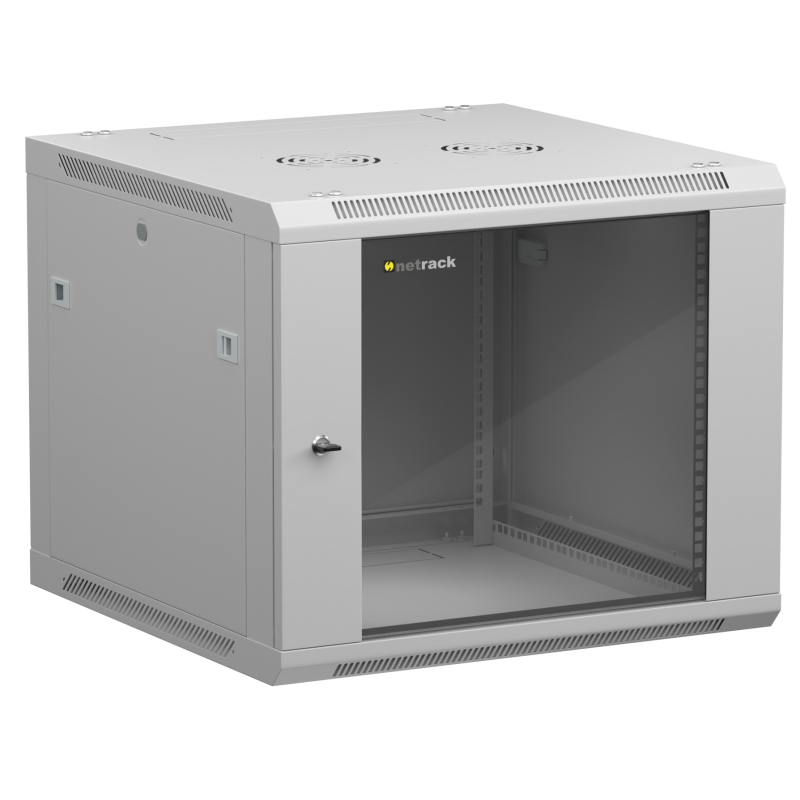 Netrack 19&quot; wall-mount F-Line rack cabinet, 9U 600*600, glass door, gray, flat-pack