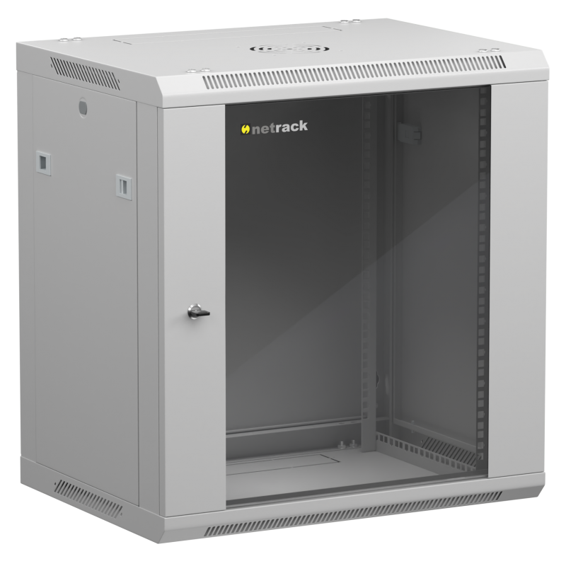 Netrack 19&quot; wall-mount F-Line rack cabinet, 12U 600*450, glass door, gray, flat-pack