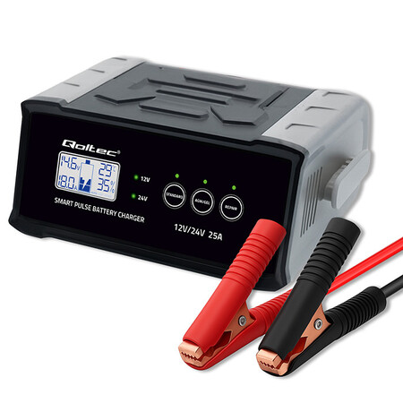 Intelligent microprocessor charger 12V/24V, 25A, rectifier with repair function for AGM GEL SLA batteries, LCD