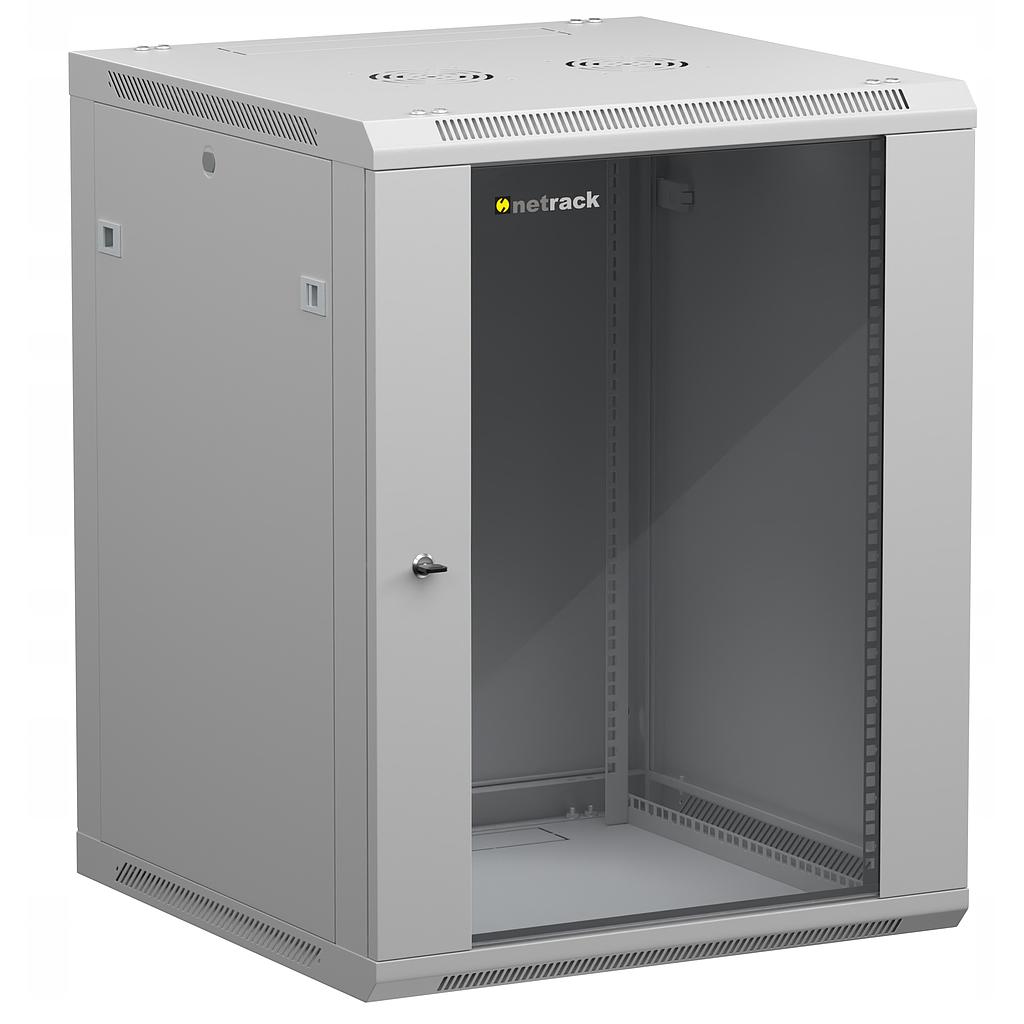 Netrack 19" wall/hanging cabinet 12U/600mm, glass door, remov. side pan., grey
