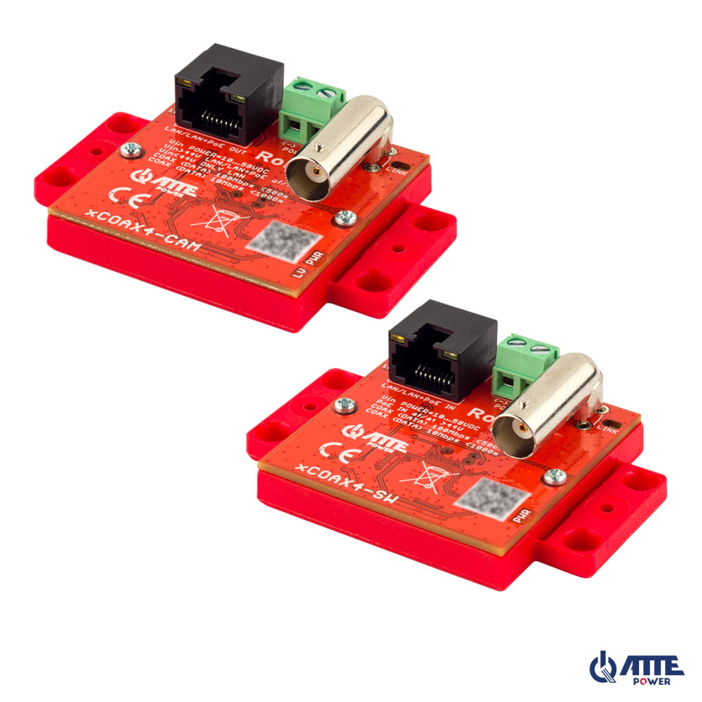 A set of active converters for Ethernet and PoE transmission via coax
