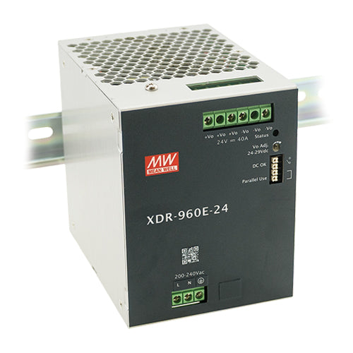 MeanWell XDR DIN-rail power supply 960W,180-264VAC/254.5-370VDC in, 24V/40A out