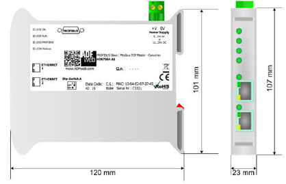 Industrial PROFIBUS slave to Modbus TCP slave converter DPV0 slim housing