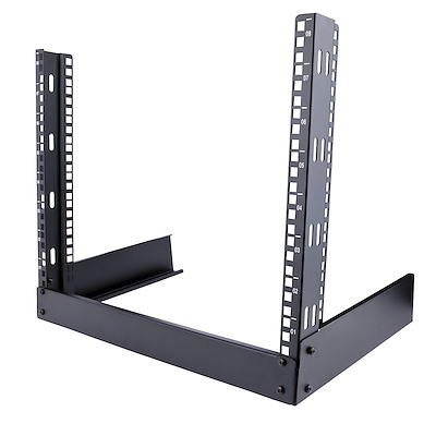 2-post 8U desktop server rack, small open frame 19" computer rack, compact network rack for AV/studio/data/IT equipment - free standing two-post home/office rack