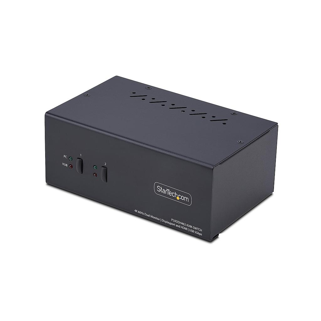 2-port dual-monitor DisplayPort &amp; HDMI KVM switch, 4K 60Hz, 1*HDMI &amp; 1*DP monitor, 2-port USB 5Gbps hub, 2*USB HID ports, TAA compliant