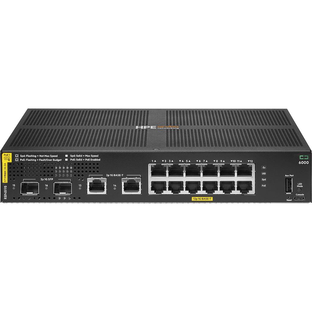 HPE Aruba Networking CX 6000 12p 10M/100M/1G Class4 PoE 2p SFP 1G 139W Switch EU en