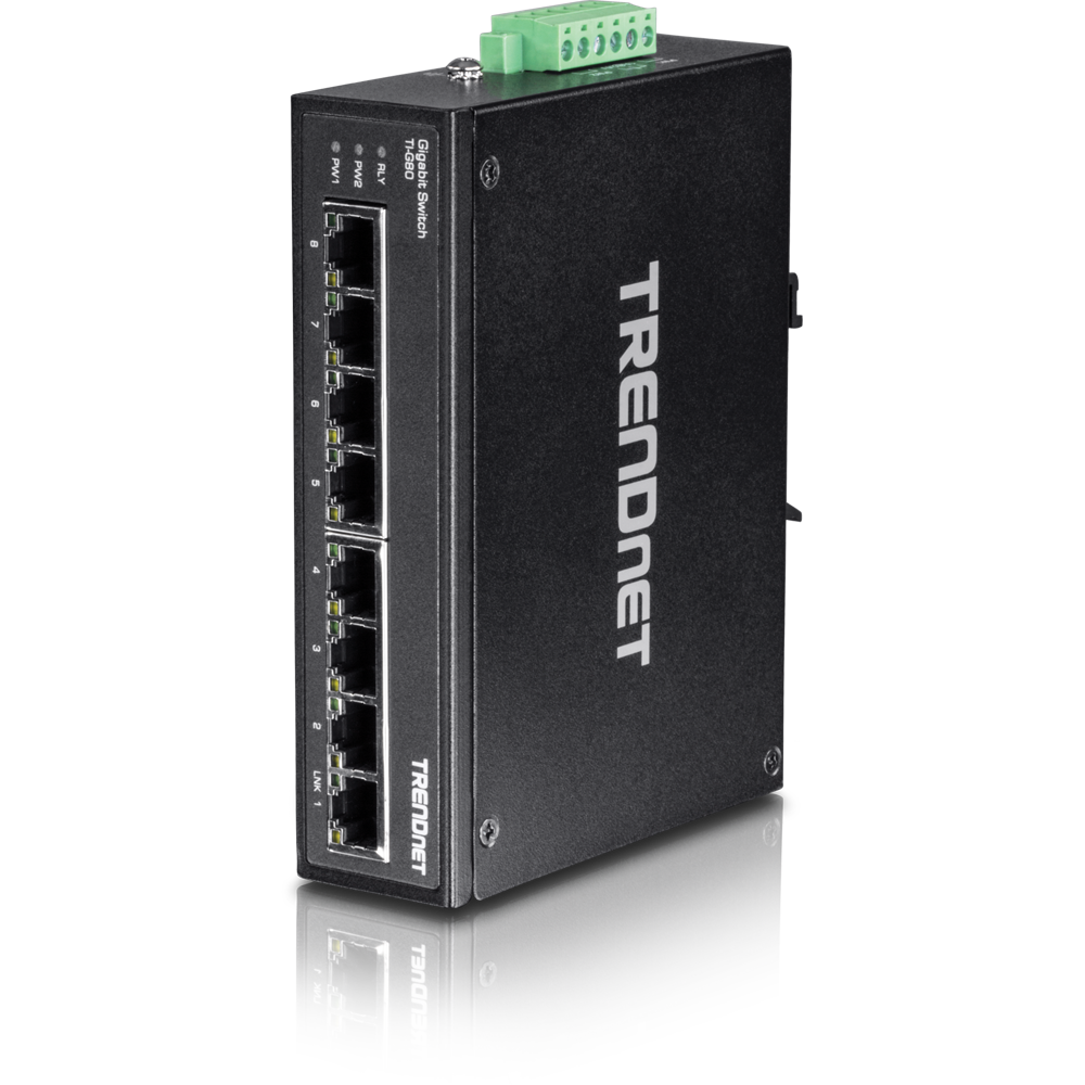 8-port hardened industrial Gigabit DIN-rail switch