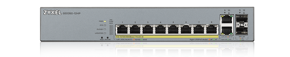 GS1350-12HP, 12 Port managed CCTV PoE switch, long range, 130W (1 year NCC Pro pack license bundled)