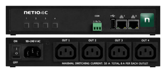 Netio PowerPDU with 4x IEC320 C14 individual power output, energy metering,ZCS,IOC,2xRJ-45,serial port (3 pin),M2M APIs,IP watchdog,scheduler,LUA scripts