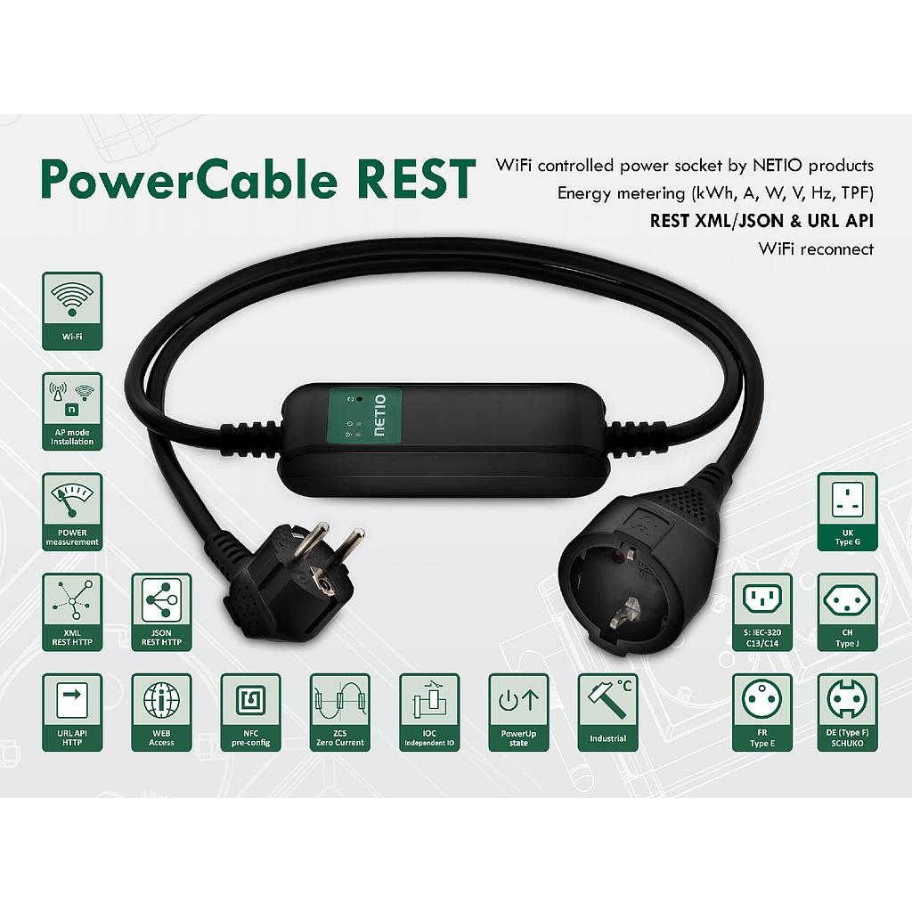 Netio REST 101F Schuko power socket 230V/16A, WiFi, ZCS, IOC, M2M XML http/JSON http &amp; URL API