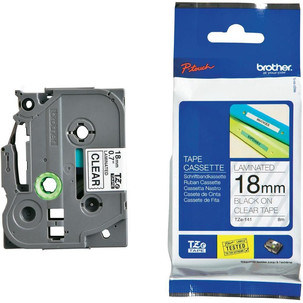  Brother 18mm gloss black on clear tape TZ141