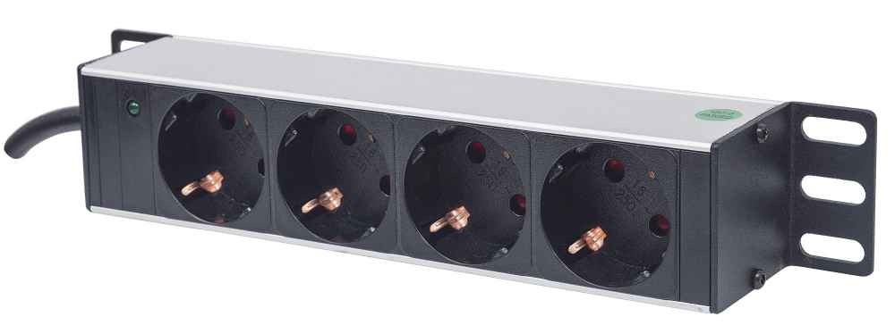 10&quot; 1U rackmount 4-output power distribution unit (PDU), EU CEE 7/3 outlets, with power indicator, no surge protection, built-in 1.8 m power cord with EU CEE 7/4 plug