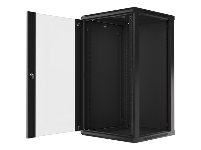 Lanberg 19" rack cabinet V2, wall-mount 22U/600*600 (flat pack), with glass door, black