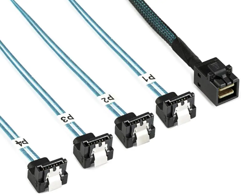 0.5m Mini SAS SFF-8643 to 4 SATA right 90 angled cable 36P to 4 SATA 7P cable 12Gbps