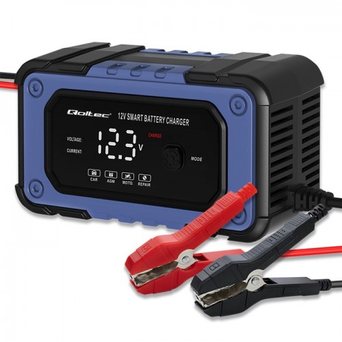 Qoltec battery charger with repair function, intelligent microprocessor charger 12V 6A LED 4 modes