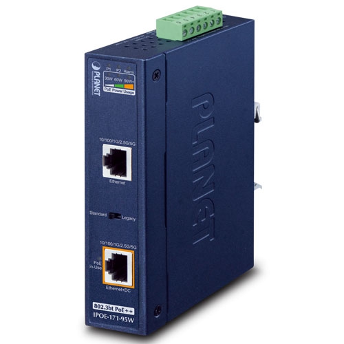 Industrial single-port multi-Gigabit 802.3bt PoE++ injector (95 Watts, -40~75 degrees C, 12~54V DC)