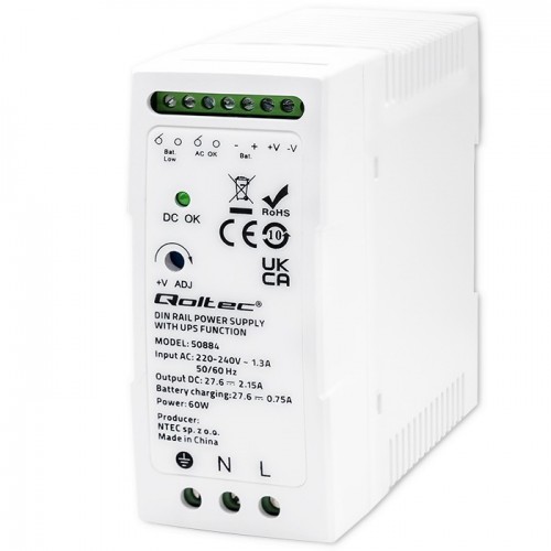 Qoltec stable DIN rail power supply with UPS function | 60W