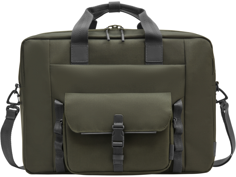 HP modular 15.6 top load, 3-in-one (RFID pouch, top load, sleeve), water resistant, cable pass-through, 22 liter capacity - dark olive green