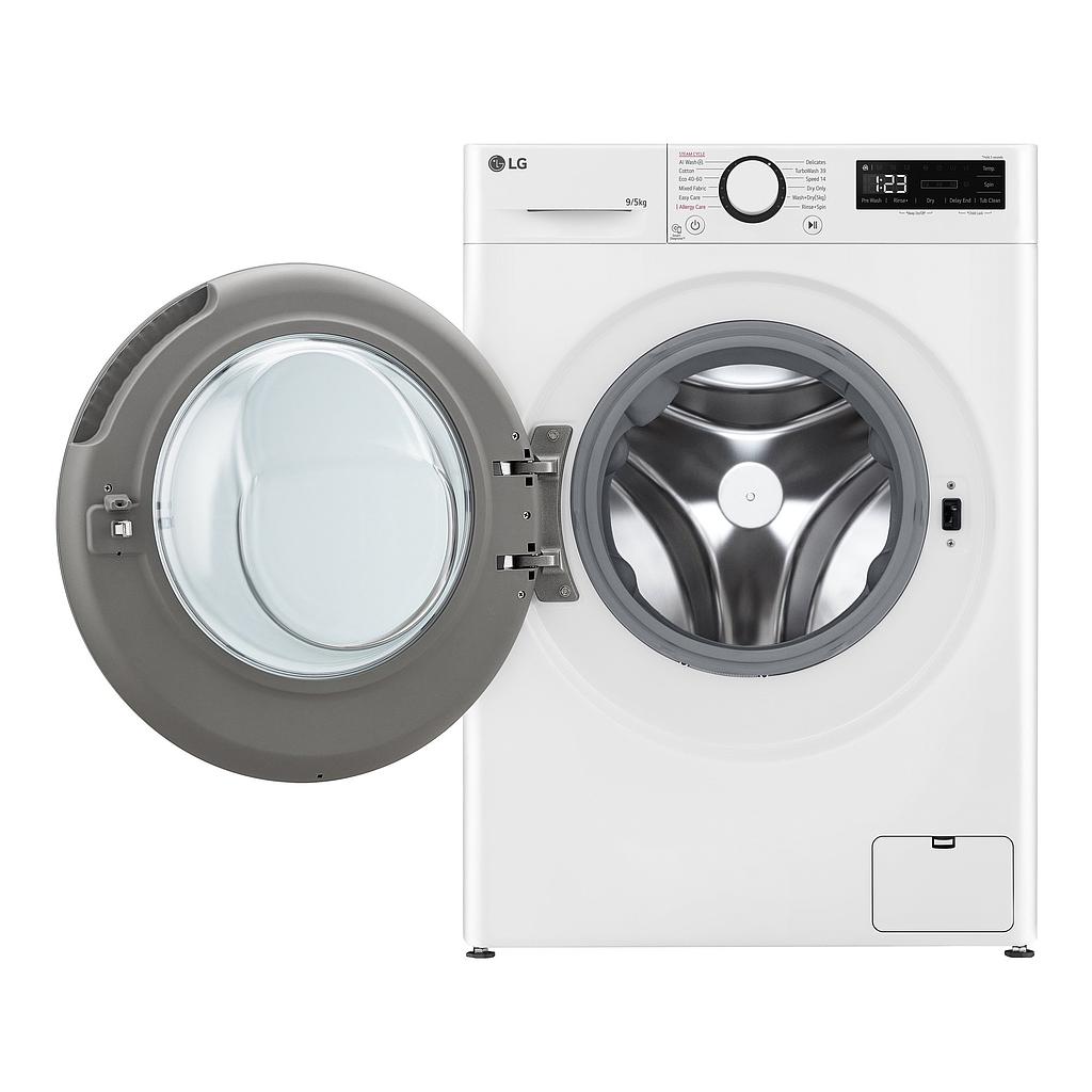 LG | Washing machine with dryer | F2DR509S1W | Energy efficiency class A-10% | Front loading | Washing capacity 9 kg | 1200 RPM | Depth 47.5 cm | Width 60 cm | Display | Rotary knob + LED | Drying system | Drying capacity 5 kg | Steam function | Direct drive | White