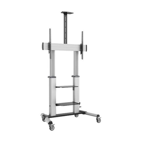 Eaton safe-IT heavy-duty rolling TV cart with height-adjusting crank handle for 60 to 100&quot; displays