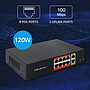 Qoltec unmanaged FE PoE switch, 8*RJ45 PoE (120W budget), 2*RJ45 uplink 10/100Mb/s